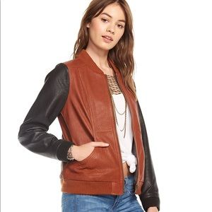 Chaser Blocked Leather Bomber Jacket